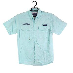 Mens Blue Spicy Tuna Shirt Pompano Beach Florida Button Down Short Sleeve Size M